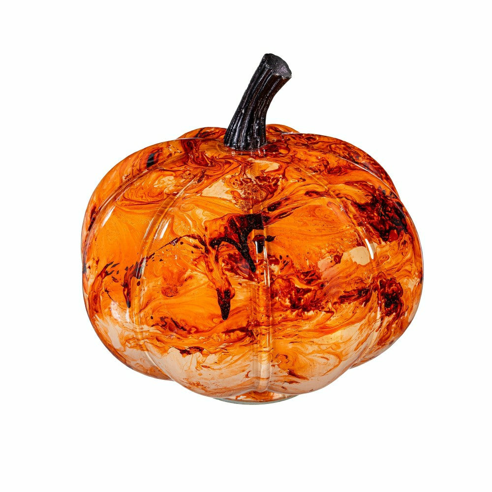 Plow & Hearth Pumpkin Marble Glass Table Décor, 9.75"L