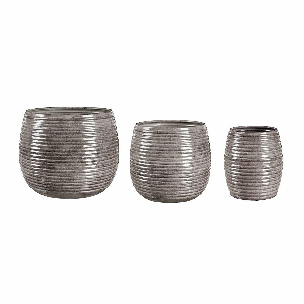 Plow & Hearth Metal Ribbed Planters, Set of 3