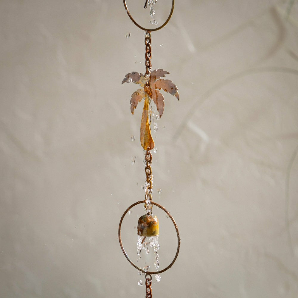 Plow & Hearth Palm Beach Rain Chain, Metal, Palm Tree and Bell, 72"