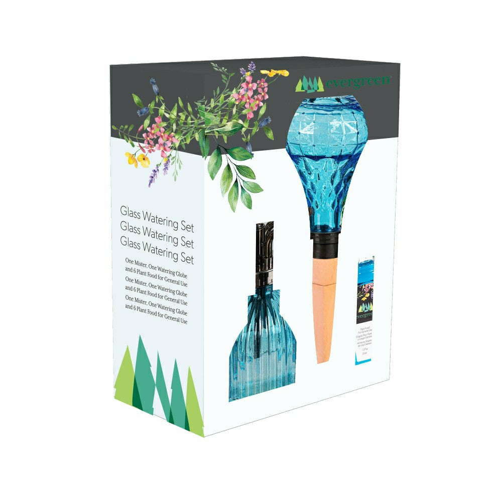 Plow & Hearth Glass Watering Set, including One Mister, One Watering Globe and 6 Pla