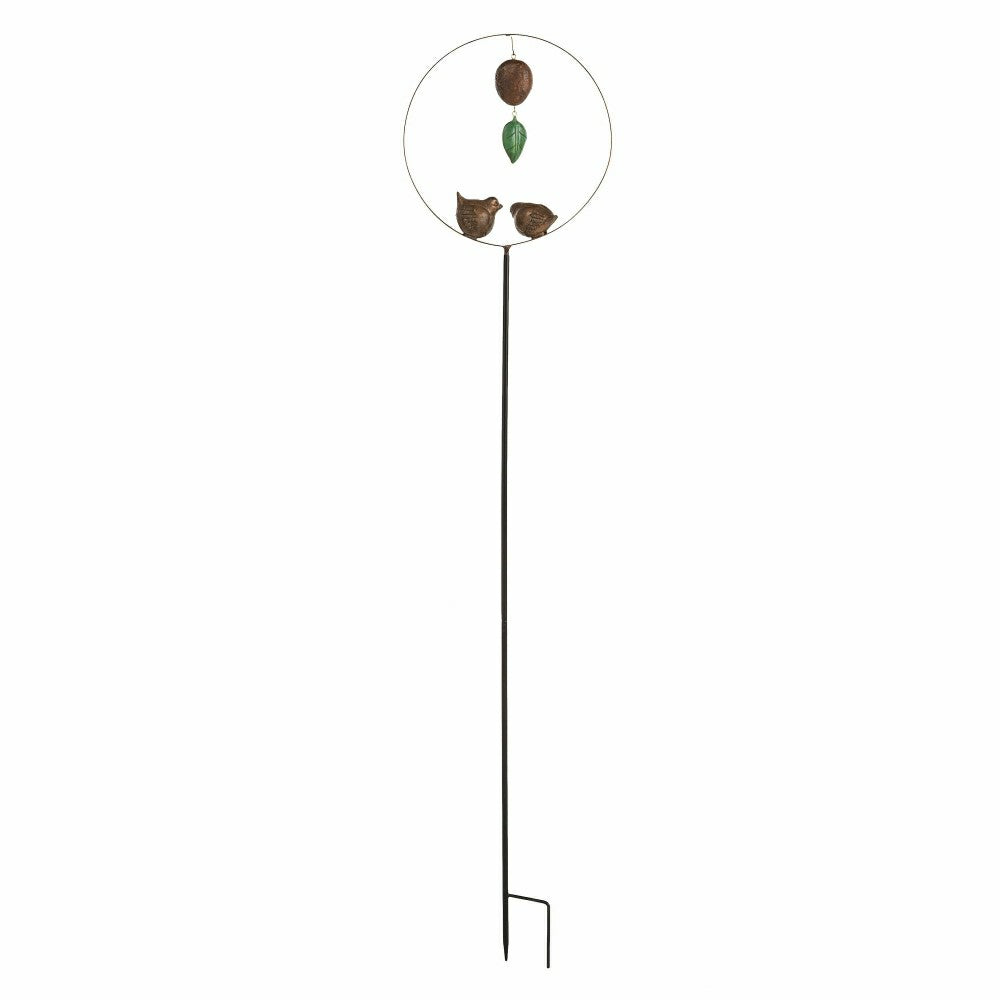 Plow & Hearth Two Faux Stone Birds in Metal Hoop Decorative Garden Stake