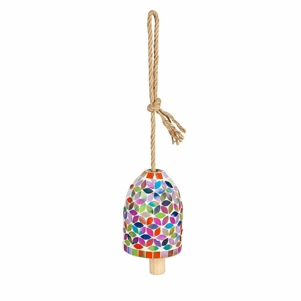 Plow & Hearth What She Shed Garden Bell, Mosaic Glass, Multi-Color Spring Flowers