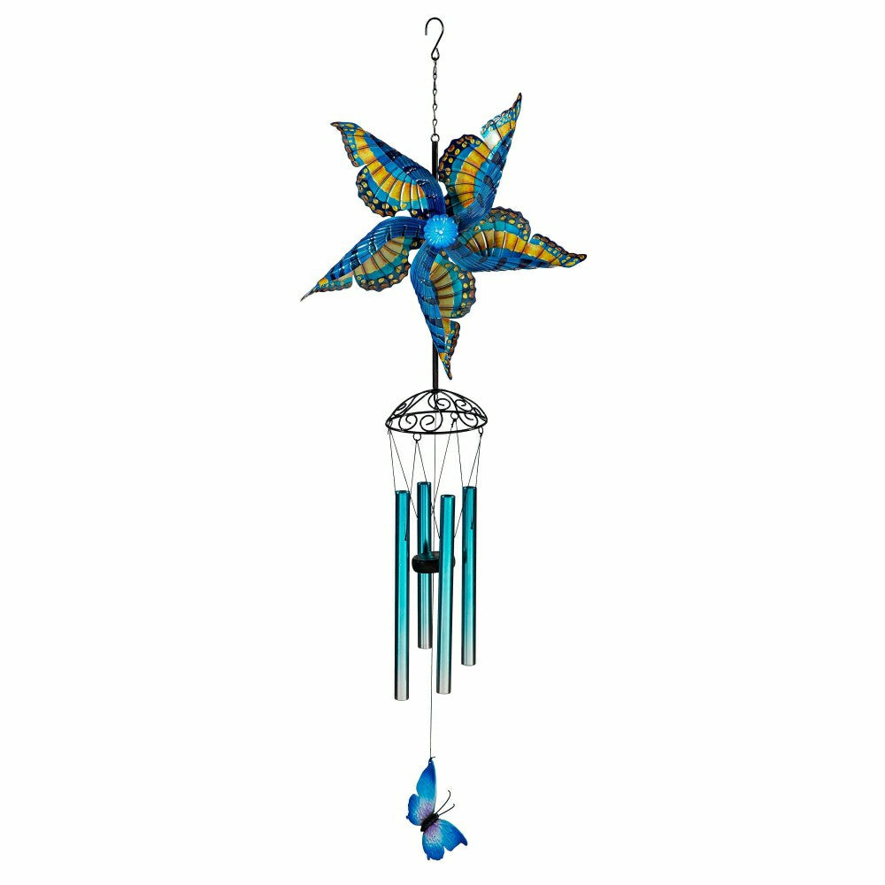 Plow & Hearth Wind Spinner Butterfly Wind Chime, Blue