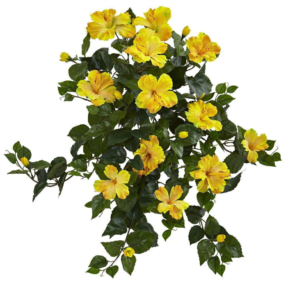 Plow & Hearth 24” Hibiscus Hanging Artificial Plant (Set of 2)