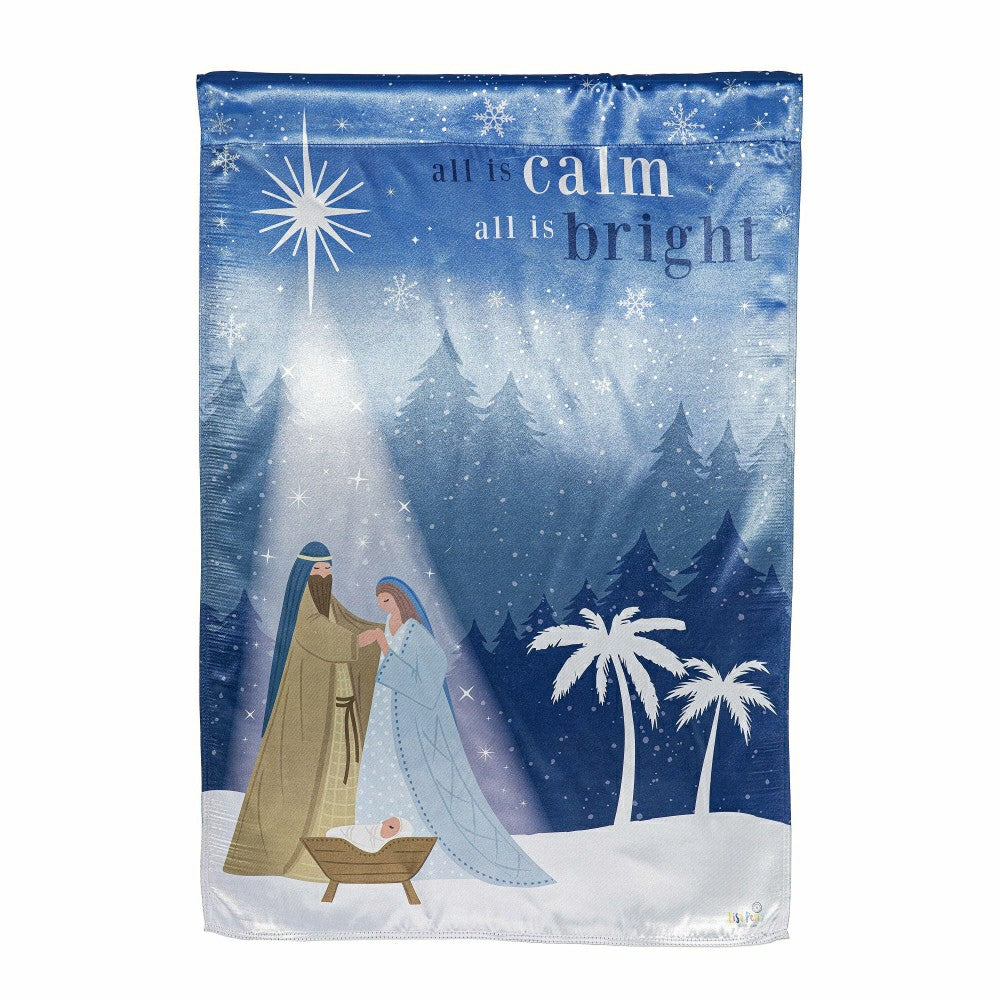 Plow & Hearth All is Calm Nativity Lustre House Flag