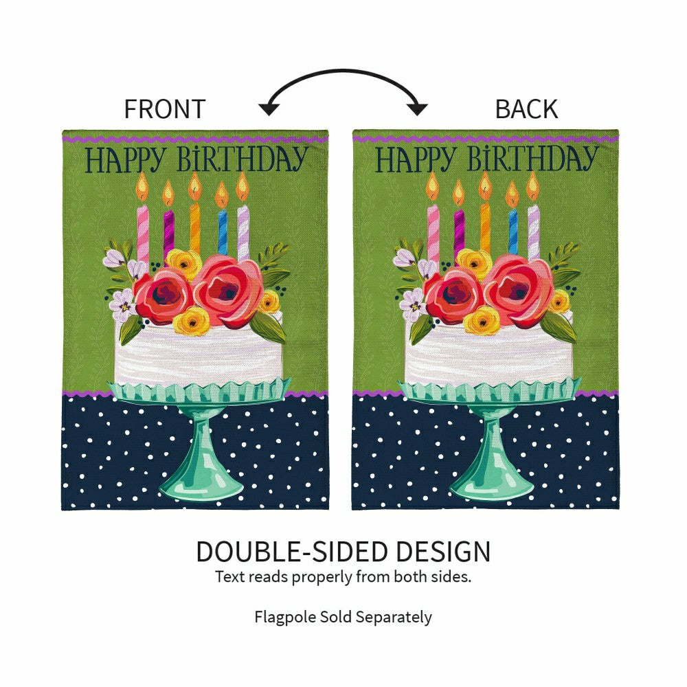 Plow & Hearth Floral Happy Birthday Cake Burlap House Flag