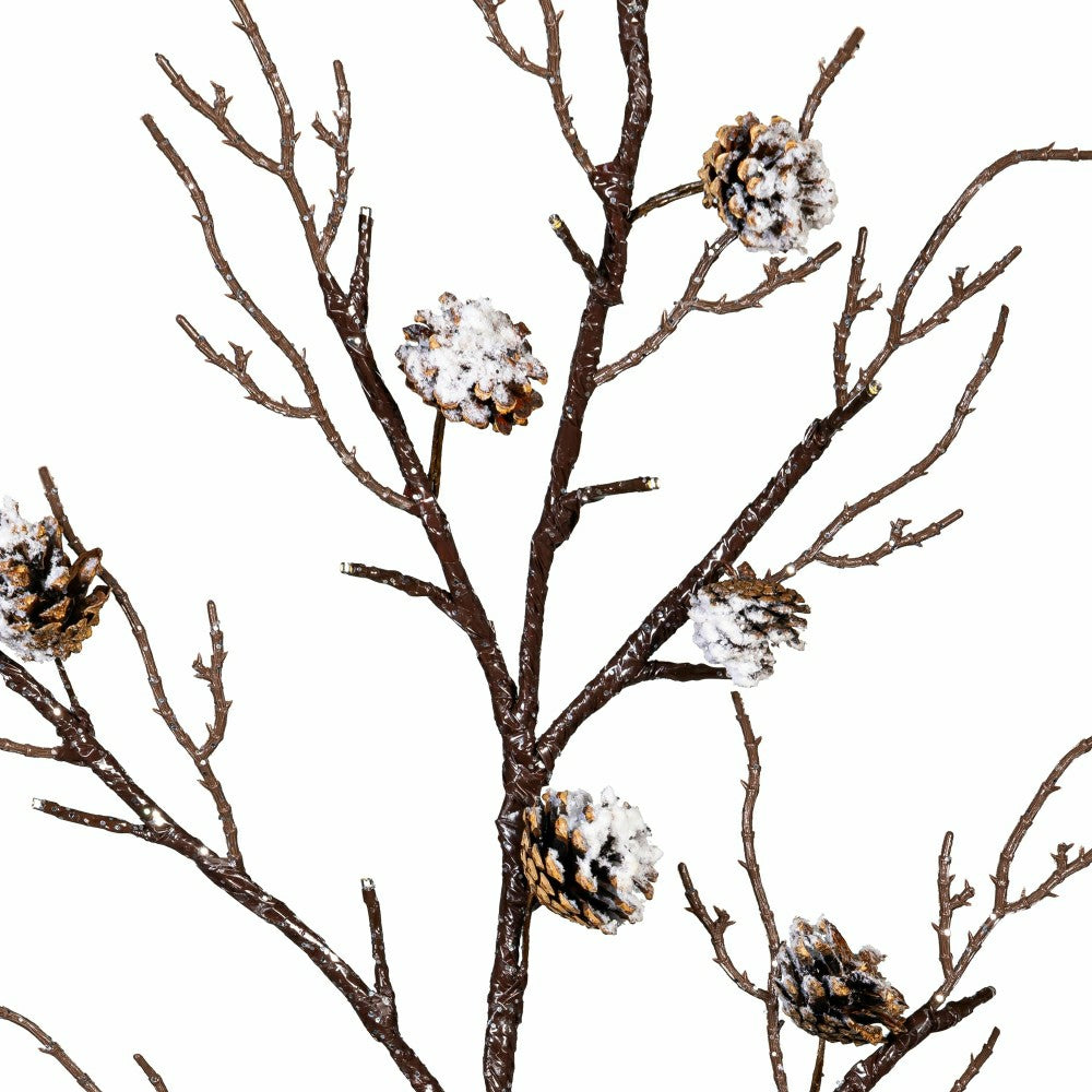 Plow & Hearth Winter Grove Stem Pine Cone Frosted LED Artificial Branch, 30"H