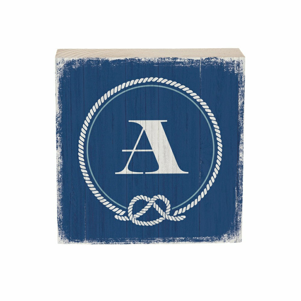 Plow & Hearth Coastal Monogram Nautical Sign Wood Block "A", 6"x6"