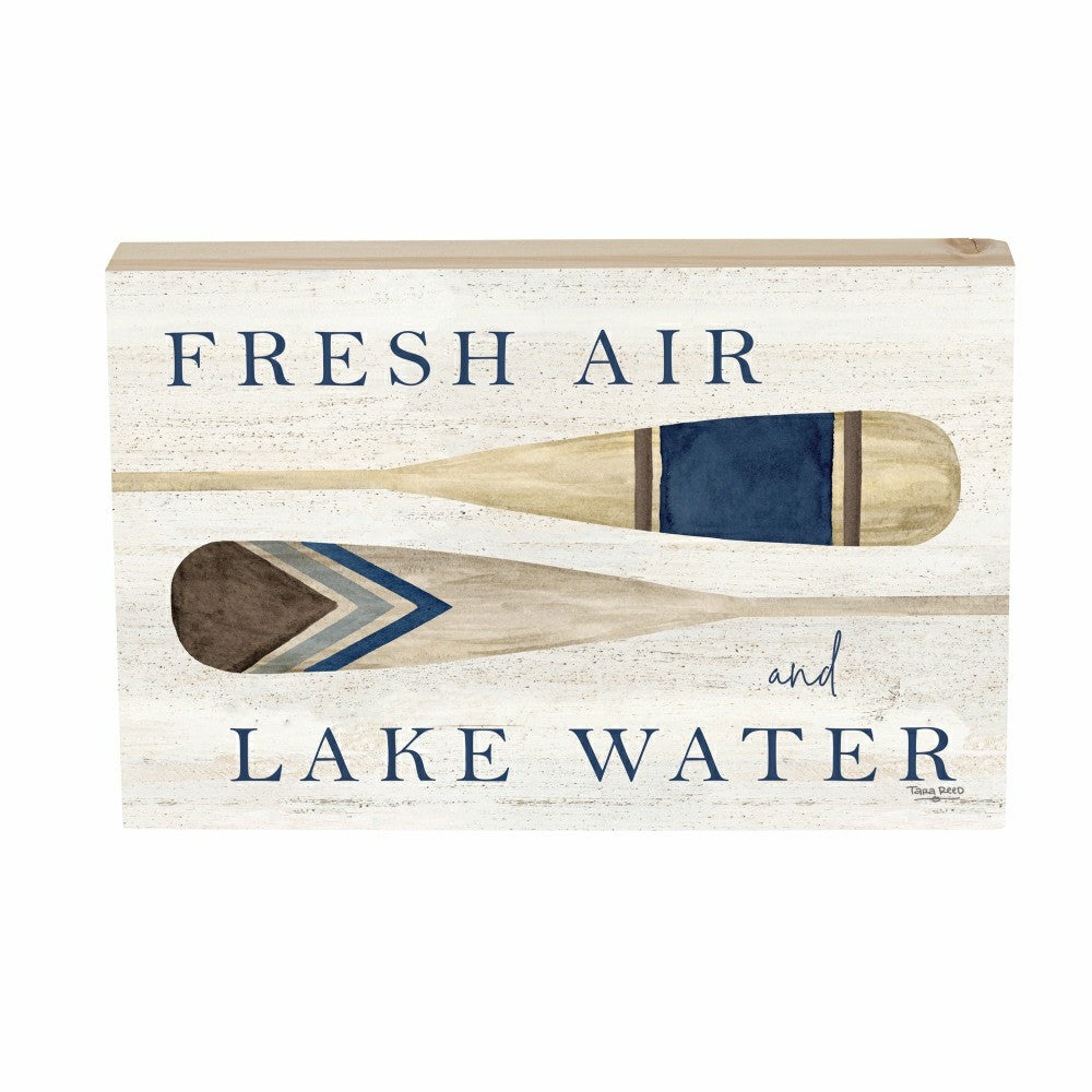 Plow & Hearth Lake Living Sign Wood Block Fresh Air 12"L x 8"H