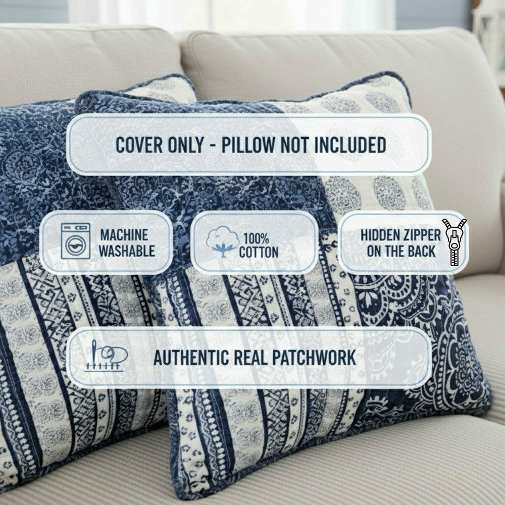 Plow & Hearth Set of 2-Pieces Bohemian Denim Blue Elegance Throw Pillow Covers