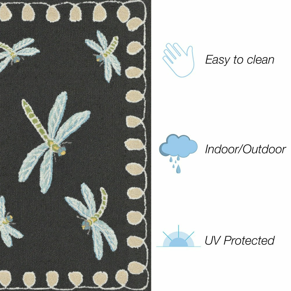Plow & Hearth Liora Manne Frontporch Dragonfly Indoor/Outdoor Mat Midnight 2' x 3'