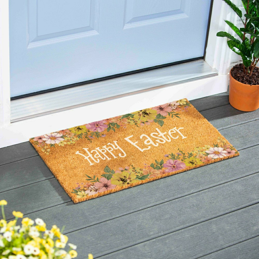 Plow & Hearth Bunny Blooms Floral Bunny, Coir Mat 28"x16"
