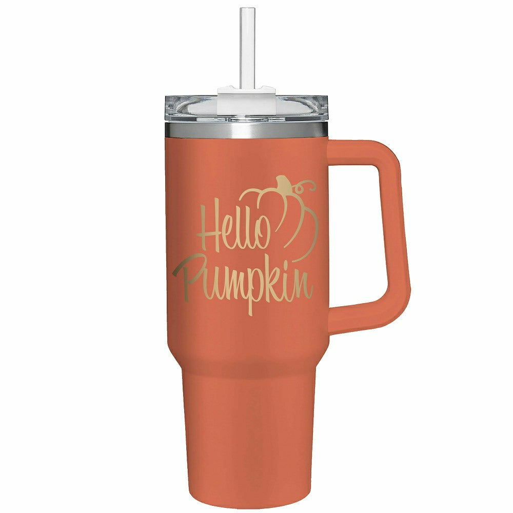Plow & Hearth Harvest Blossom Hello Pumpkin Canyon Cup, Double Wall Stainless Steel