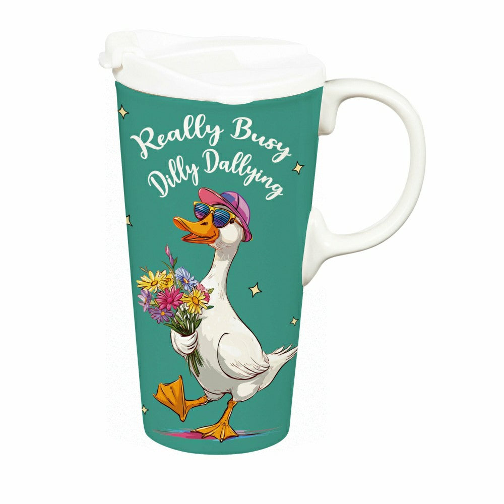 Plow & Hearth Just for Laughs Travel Cup Ceramic Perfect Cup, Really Busy Dilly Dall
