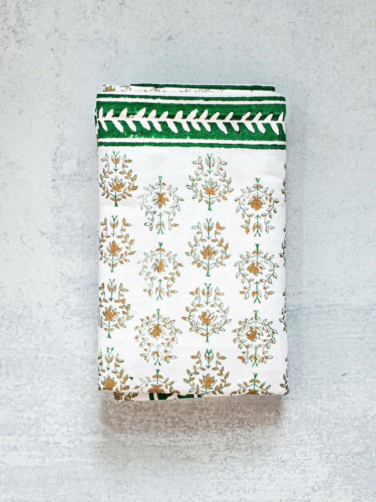 Plow & Hearth Tablecloth - Lotus, Evergreen & Gold