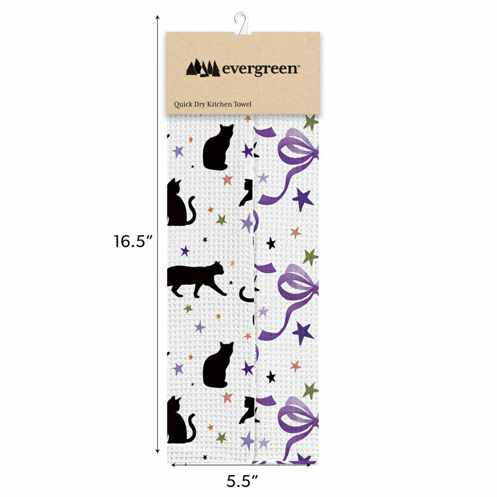 Plow & Hearth Haunted House Cats and Bows Quick Dry Kitchen Towel, Pet, 30"L x 18"W