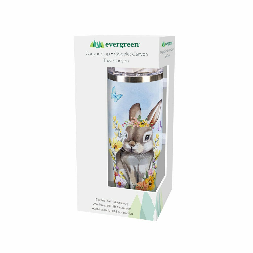 Plow & Hearth Bunny Blooms Tumbler Canyon Cup Double Wall Stainless Steel, Bunny in
