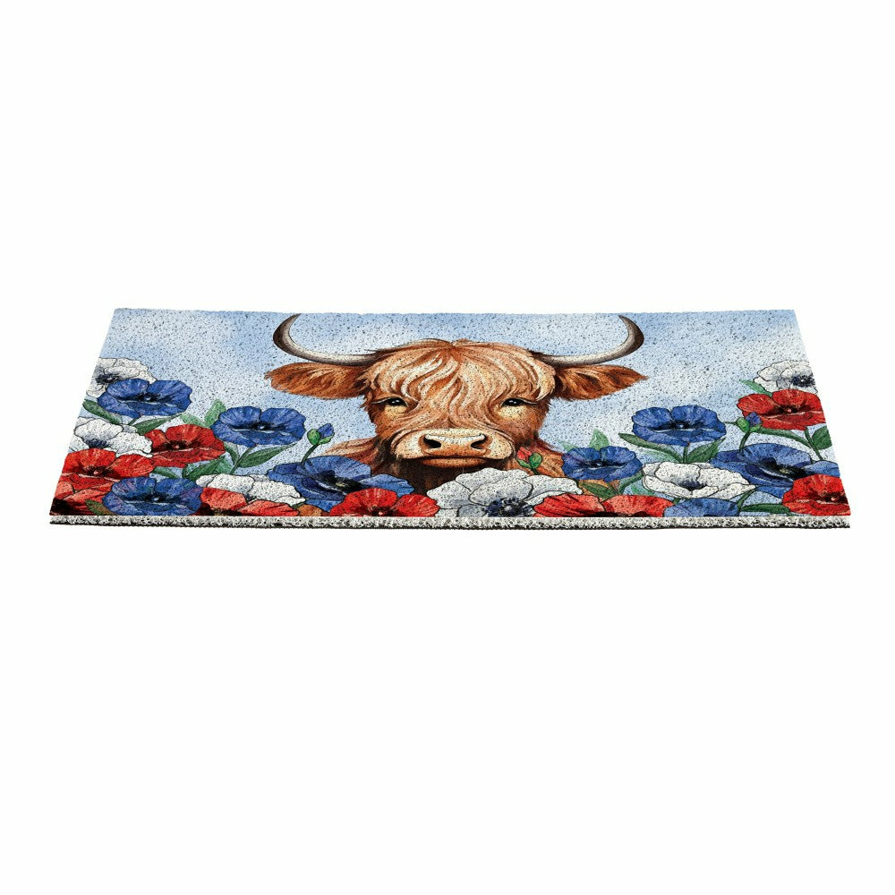 Plow & Hearth American Classic Highland Cow PVC Trapper Mat, 28"x16"