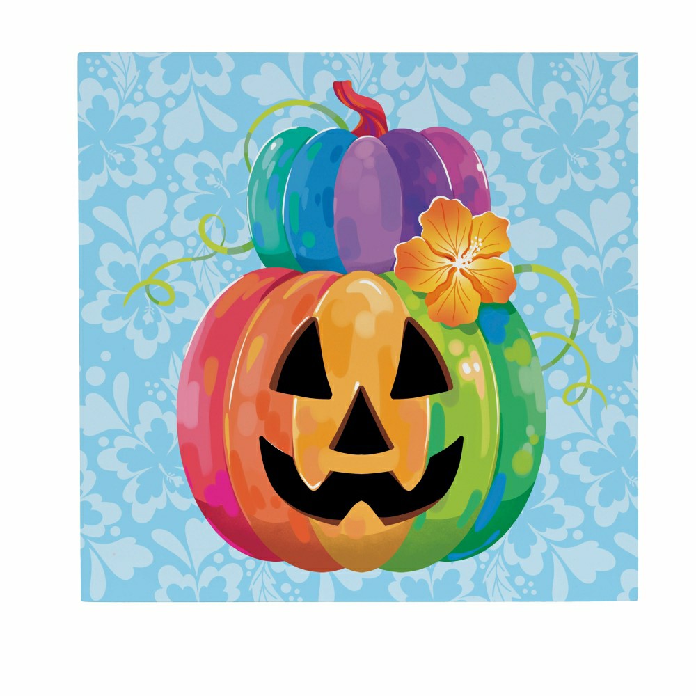 Plow & Hearth Summerween Indoor Wall Decor, Tropical Jack O'Lantern, 12" L x 12" H