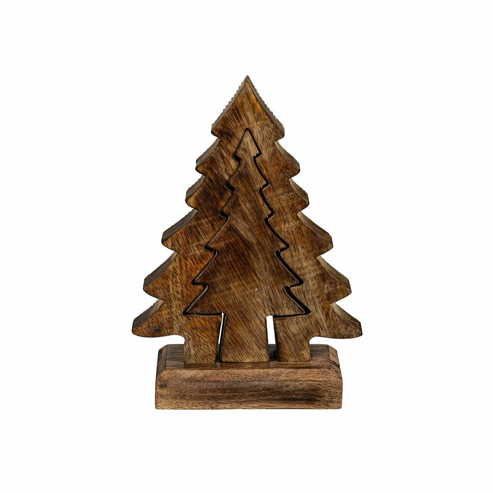 Plow & Hearth Shades of Emerald Table Décor Nested Tree with Beading Wood, 8"H