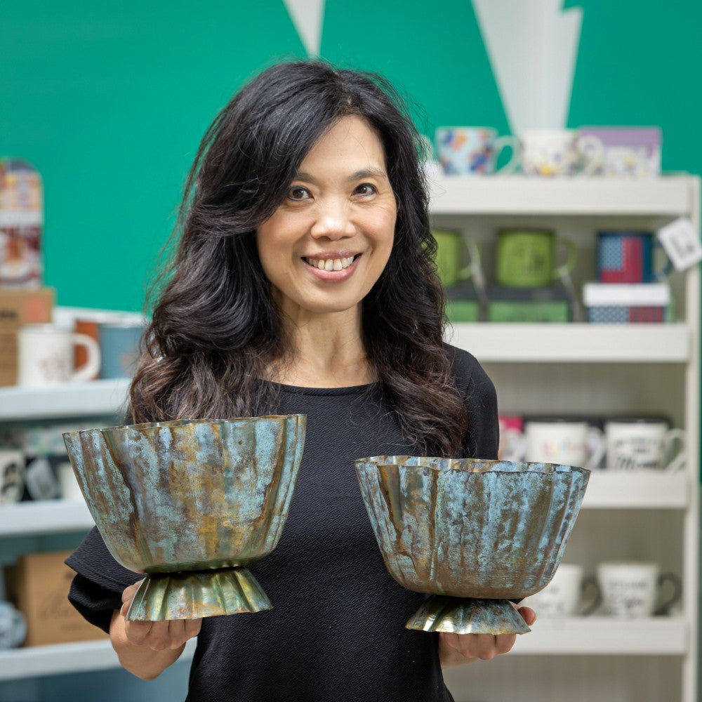 Plow & Hearth What She Shed, Bowl Shaped Planter, Metal, Set of 2