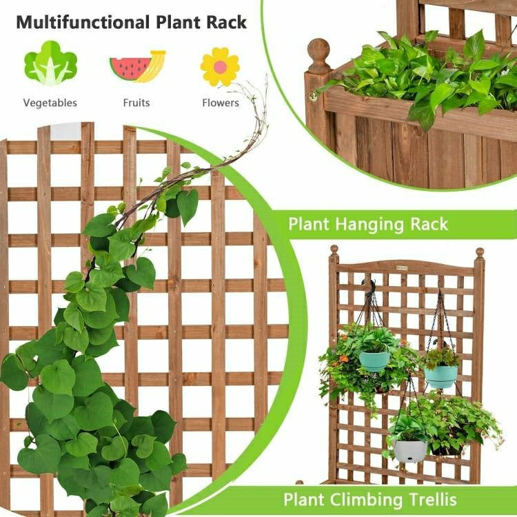 Plow & Hearth Solid Wood Raised Garden Bed with Trellis