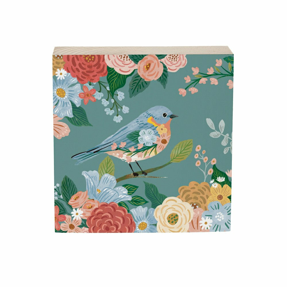 Plow & Hearth What She Shed Blue Bird Sign Wood Block, 6"x6"