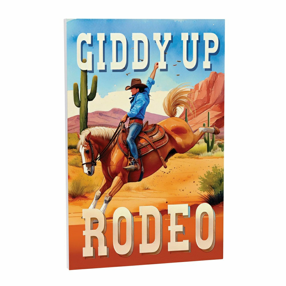 Plow & Hearth Southwest Rodeo Indoor Wall Décor, Wood, Cowboy Giddy Up, 24"x16"