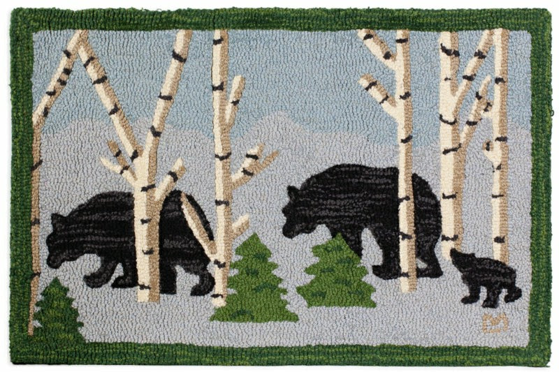 Plow & Hearth Three Bears in the Woods Hooked Wool Rug, 2x3'