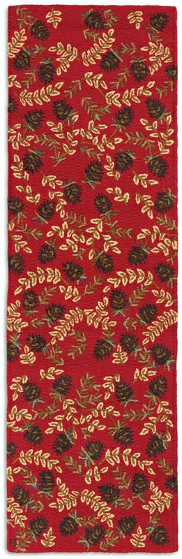 Plow & Hearth Ruby Pinecones Hooked Wool Rug