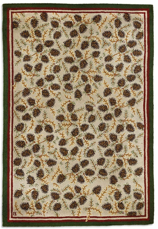 Plow & Hearth Northwoods Cones Hooked Wool Rug