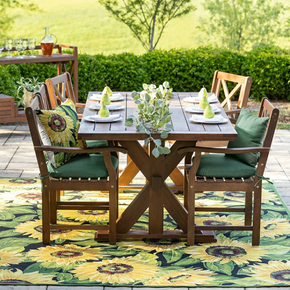 Plow & Hearth Indoor/Outdoor Black Sunflower Polypropylene Rug, 39" x 59"