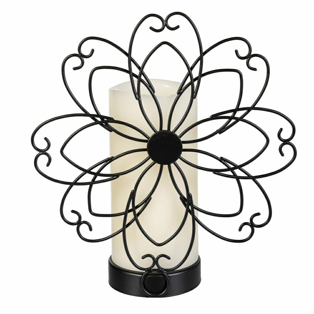 Plow & Hearth Simple Blessings LED Candle with Flickering Flame and Floral Metal Hol