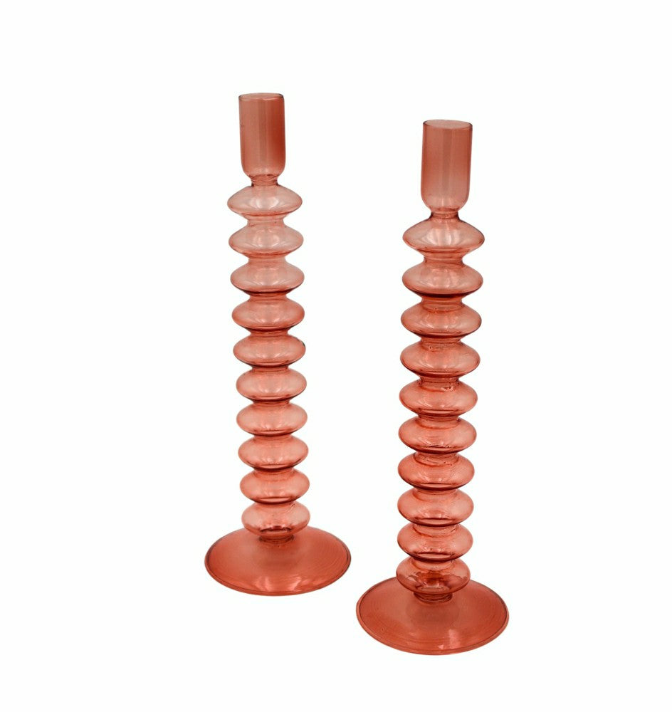 Plow & Hearth Coraline Peach Candle Holder, Set of 2