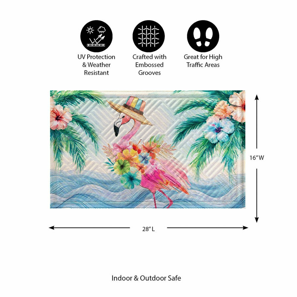 Plow & Hearth Palm Beach Flamingo Vacation Embossed Mat