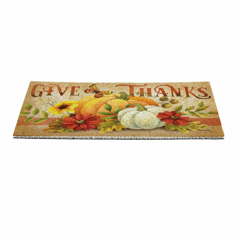 Plow & Hearth Grateful Gatherings PVC Trapper Mat, "Give Thanks" 28"x16"