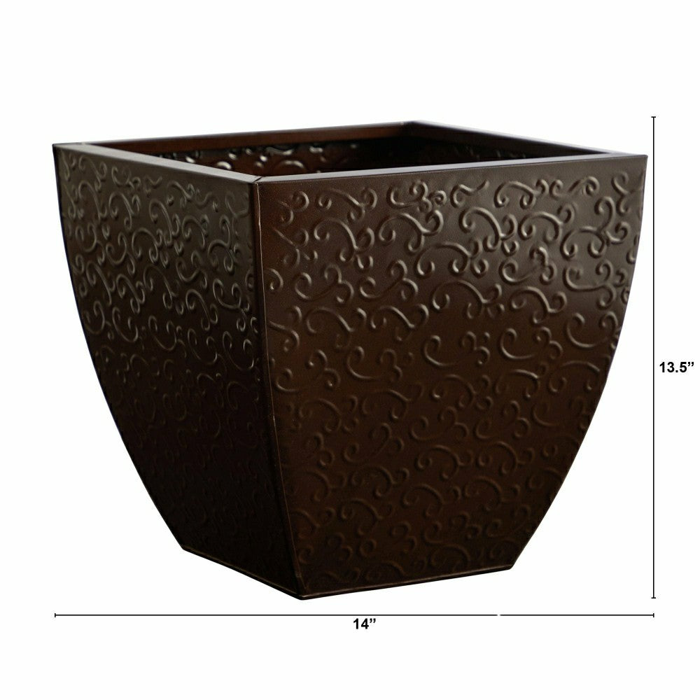 Plow & Hearth 14” Embossed Metal Scroll Planter