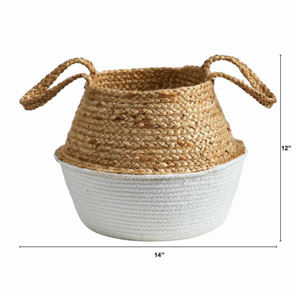 Plow & Hearth 14” Boho Chic Handmade Cotton & Jute White Woven Planter