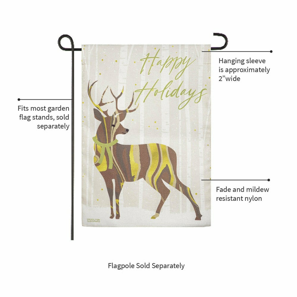 Plow & Hearth Happy Holidays Deer Burlap Garden Flag