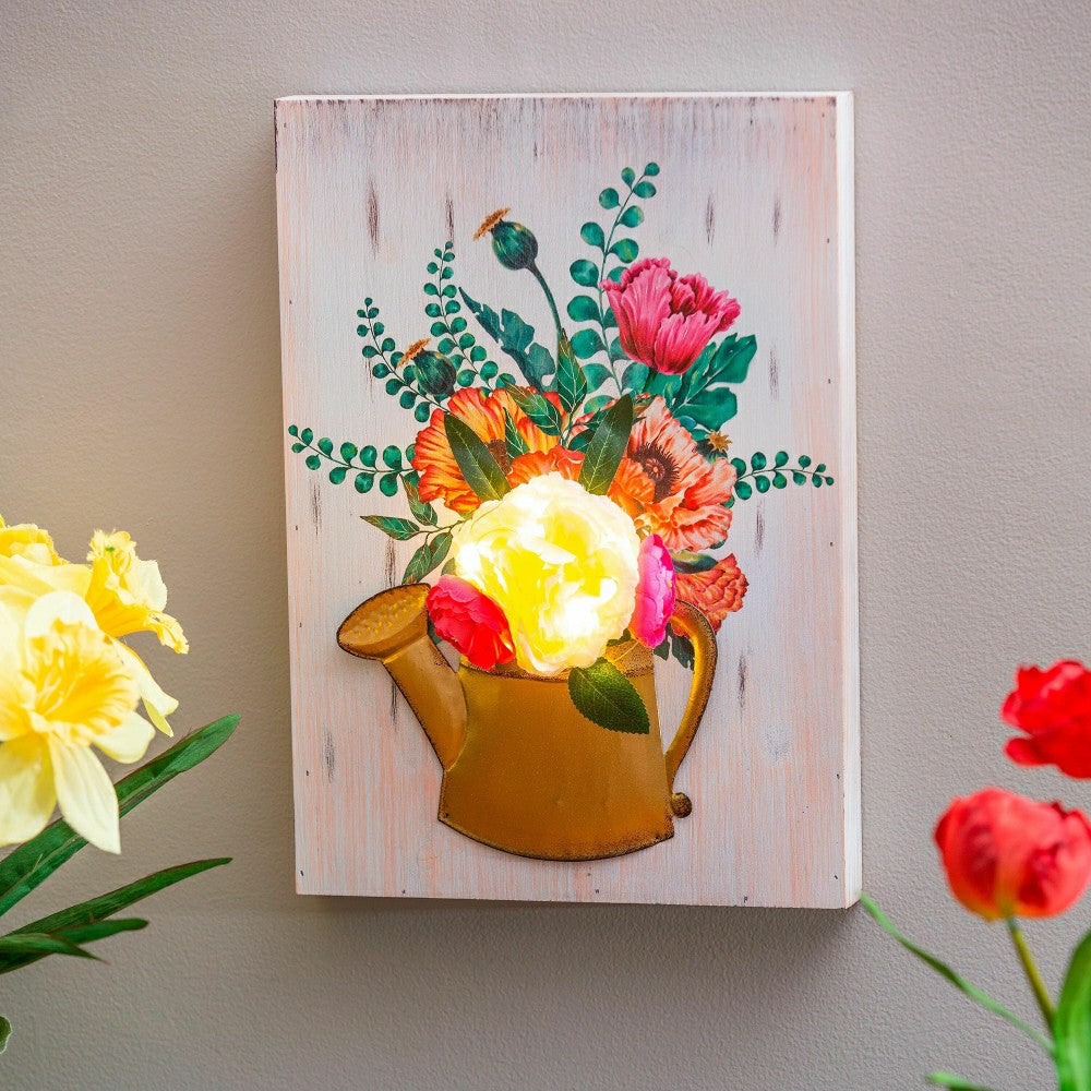Plow & Hearth Floral Watering Can Wall Art