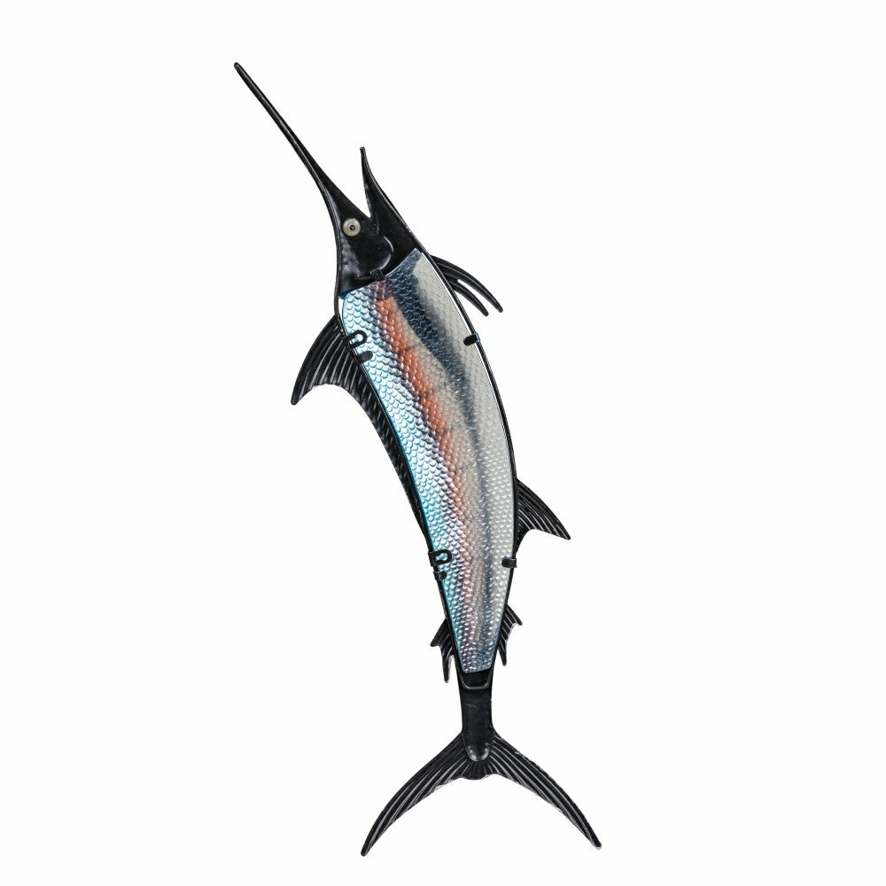 Plow & Hearth Blue Coastal Outdoor Wall Decor, Metal & Glass, Fish with Metallic Fin