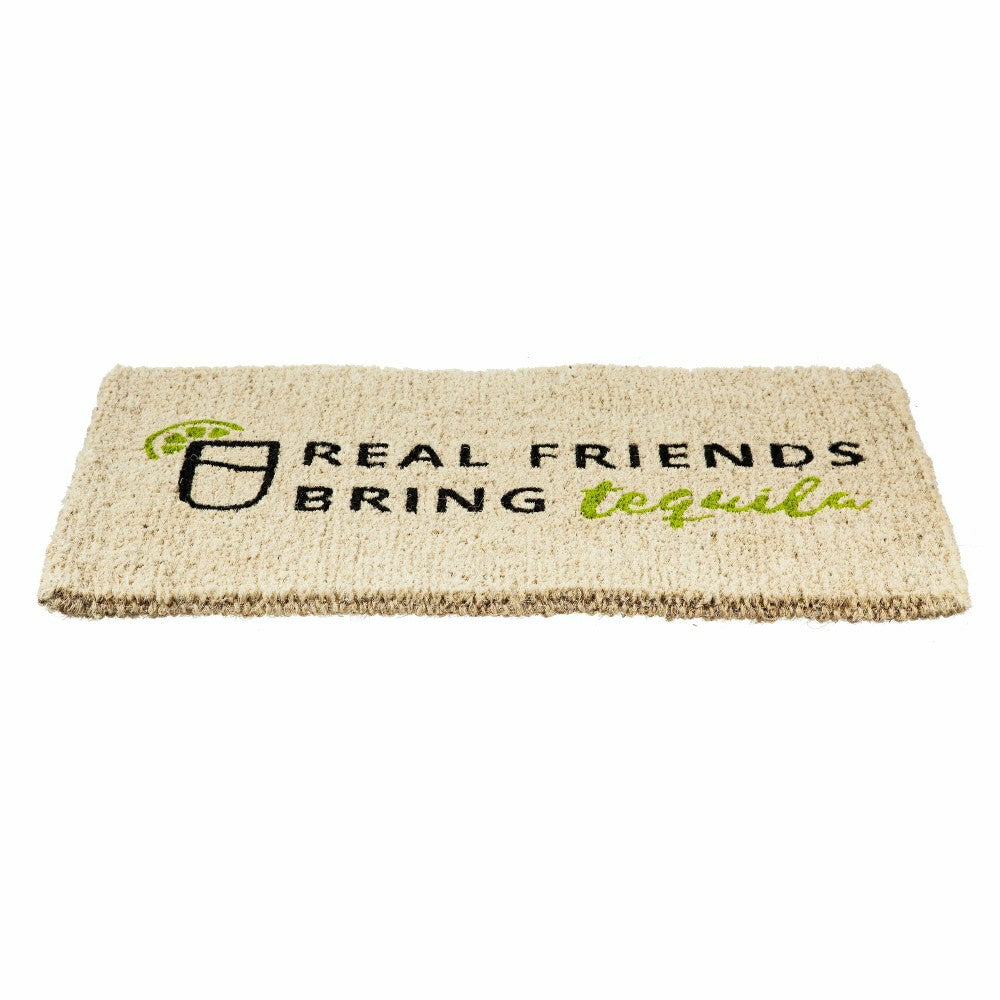 Plow & Hearth Real Friends Bring Tequila Woven Back Coir Mat