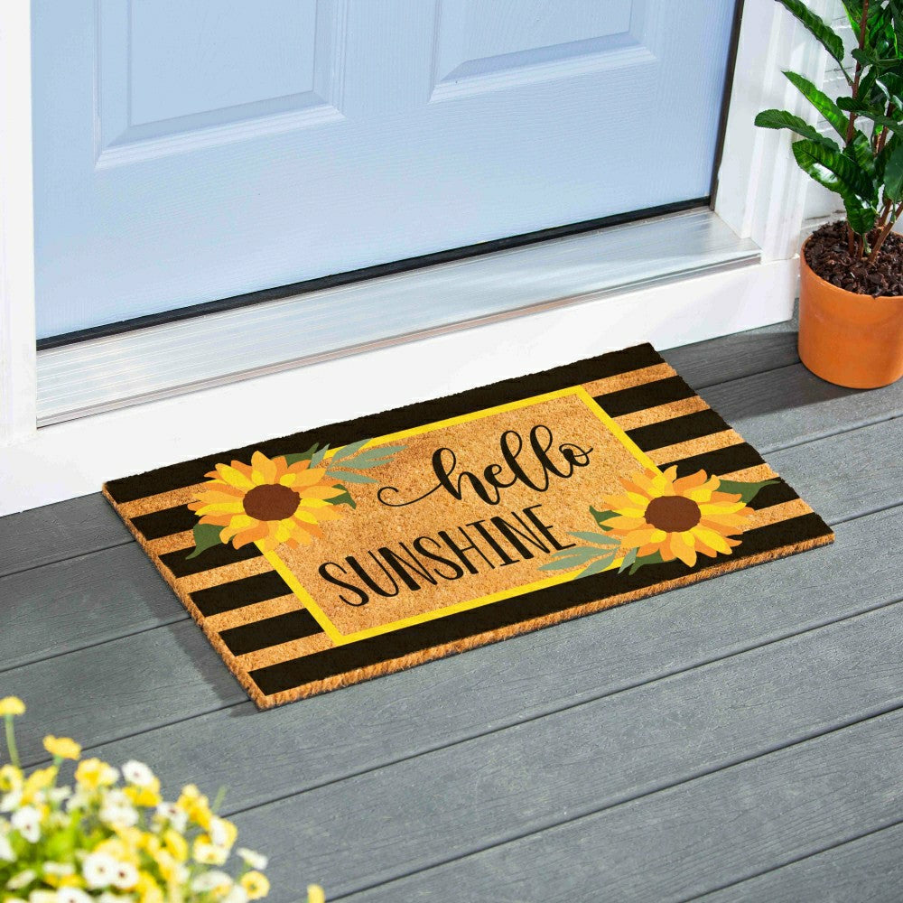 Plow & Hearth Hello Sunshine Plaid Coir Mat