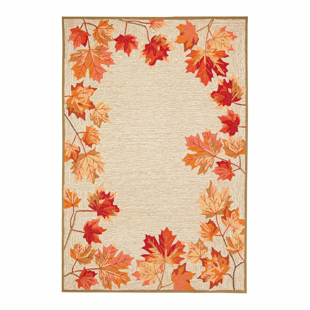 Plow & Hearth Indoor/Outdoor Falling Leaves Border Rug, 7'6" x 9'6"
