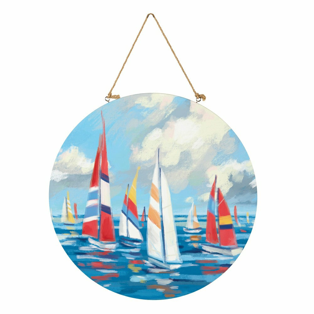 Plow & Hearth Blue Coastal Sailboats Wood Door Décor, 18"