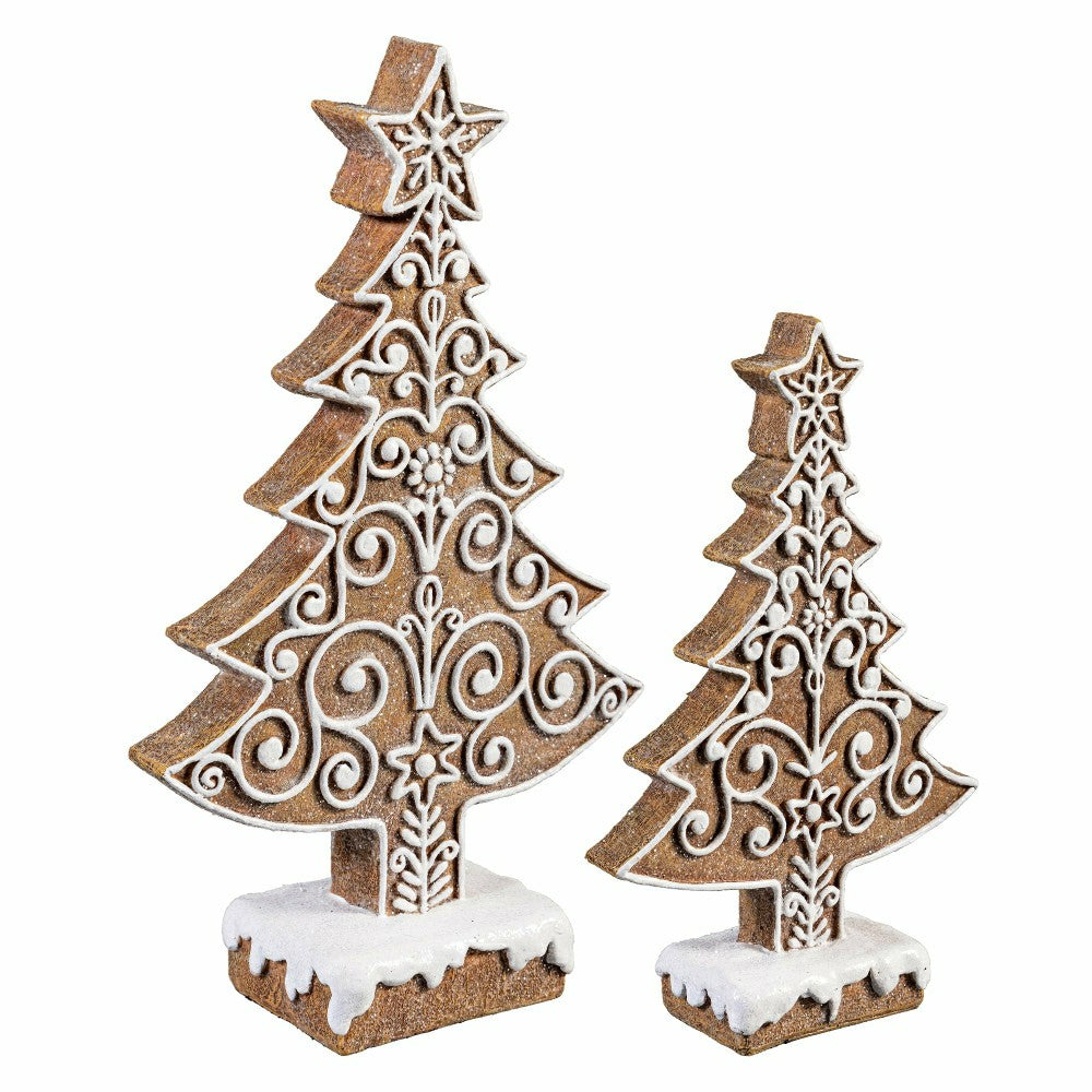 Plow & Hearth Sugar & Stripes Bright Table Décor Resin Gingerbread Tree, Set of 2
