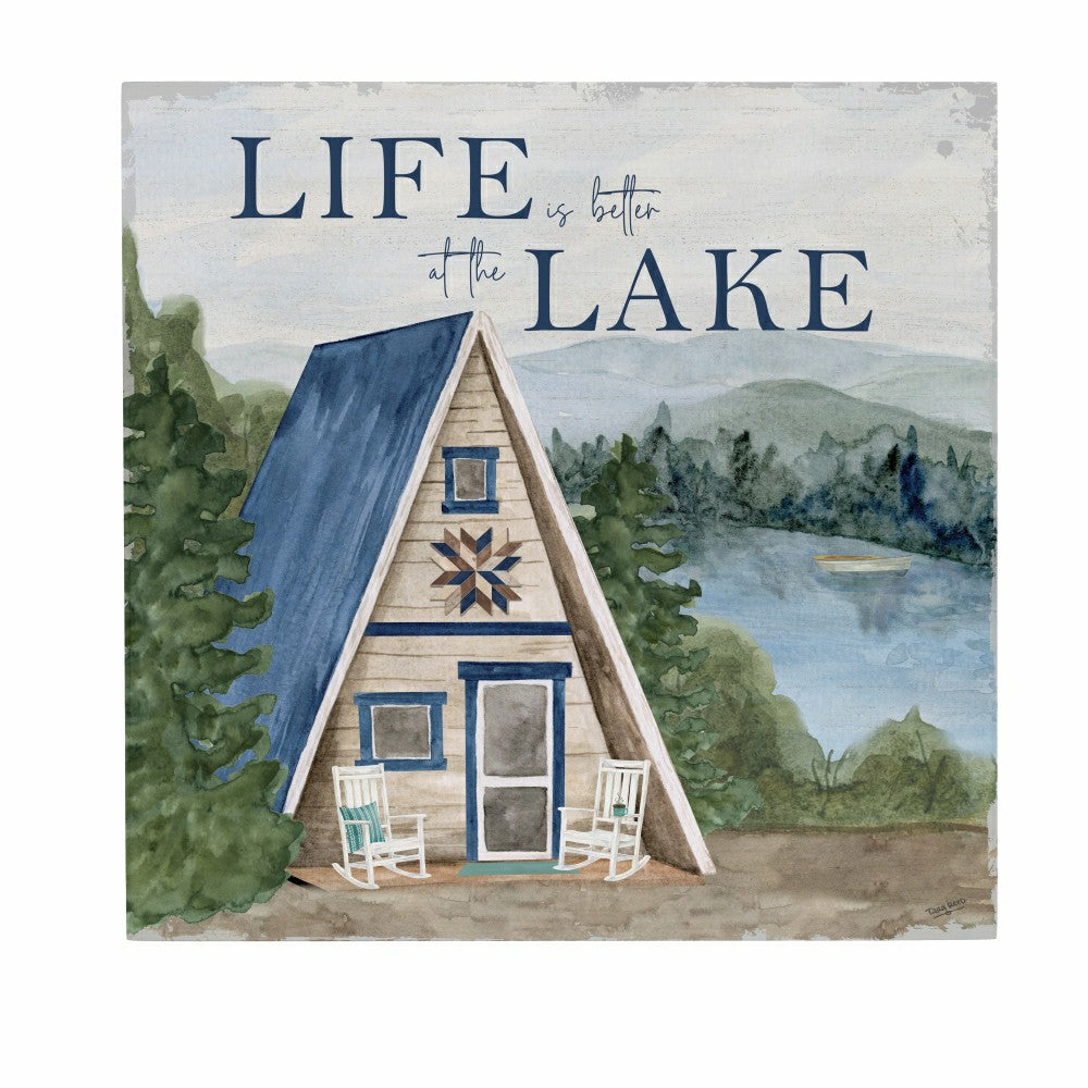 Plow & Hearth Lake Living Wooden Wall Art Life at the Lake 12x12"