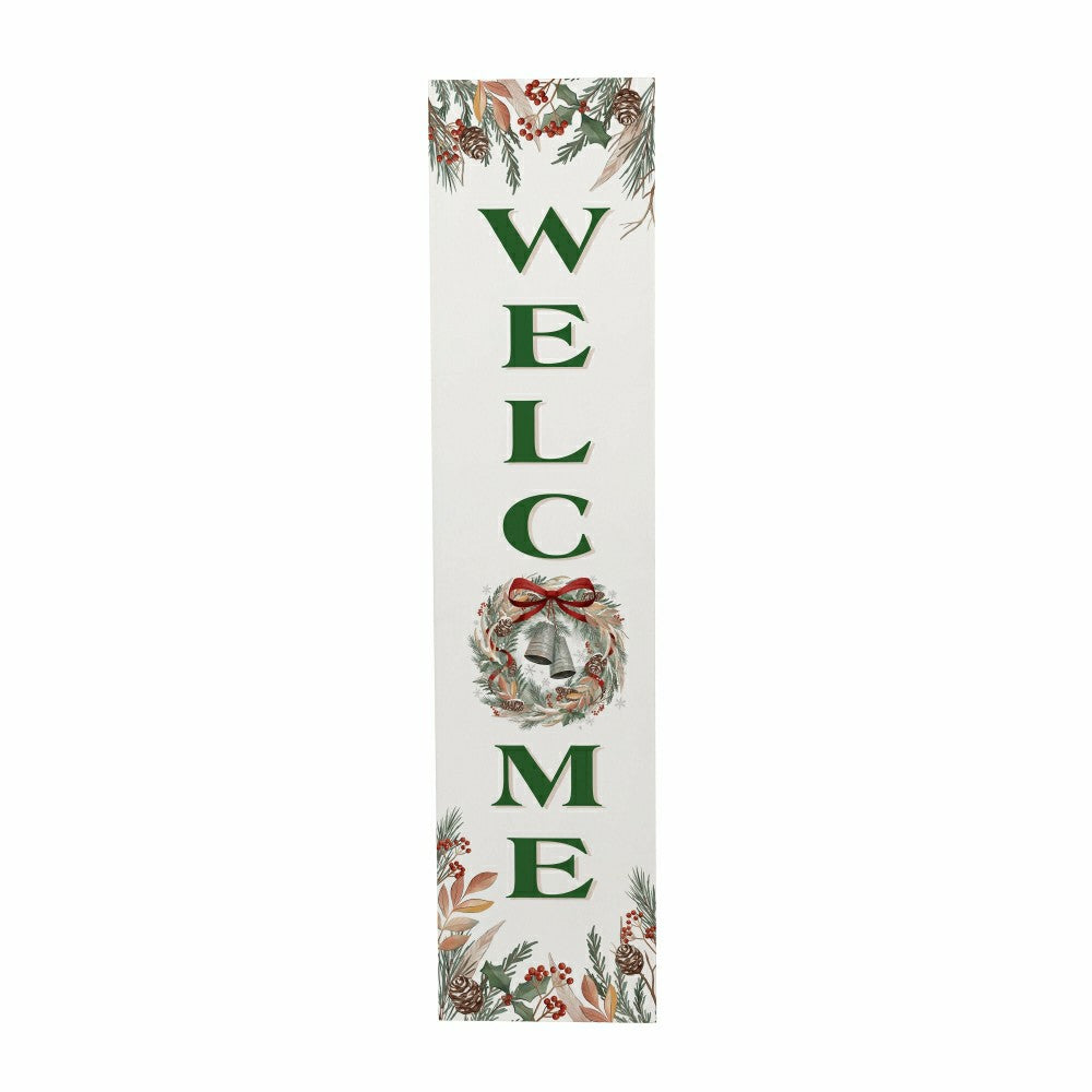Plow & Hearth Winter Grove Wreath And Bell Porch Leaner, "Welcome", 46"H