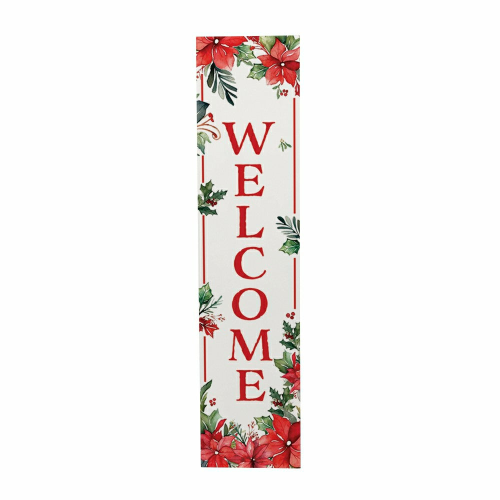 Plow & Hearth VivaStyle Poinsettia Bliss Porch Leaner, "Welcome", 46"H
