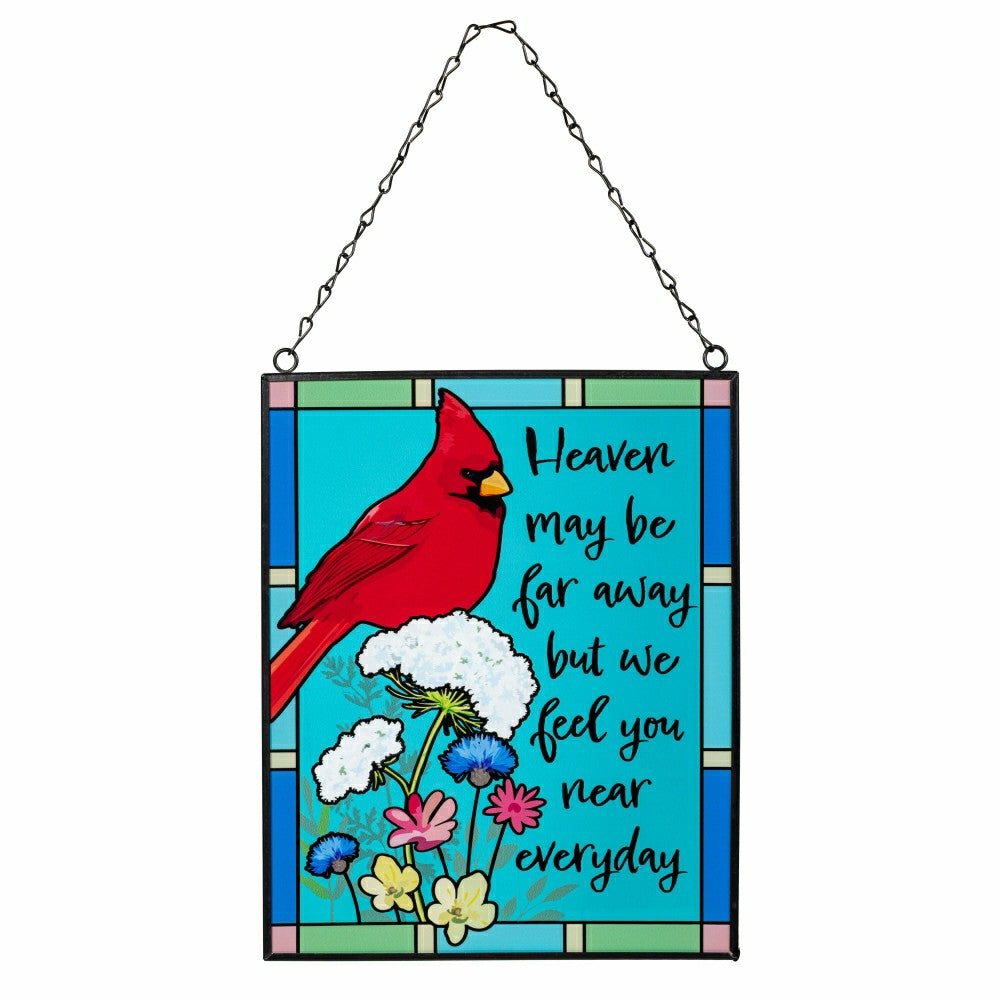 Plow & Hearth Memorial Glass Wall Décor, “Heaven May be Far Away but We Hear You Eve
